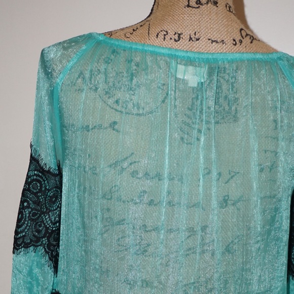 ALTR'D STATE Sheer Aqua Green Blue MED Blouse - Picture 2 of 2